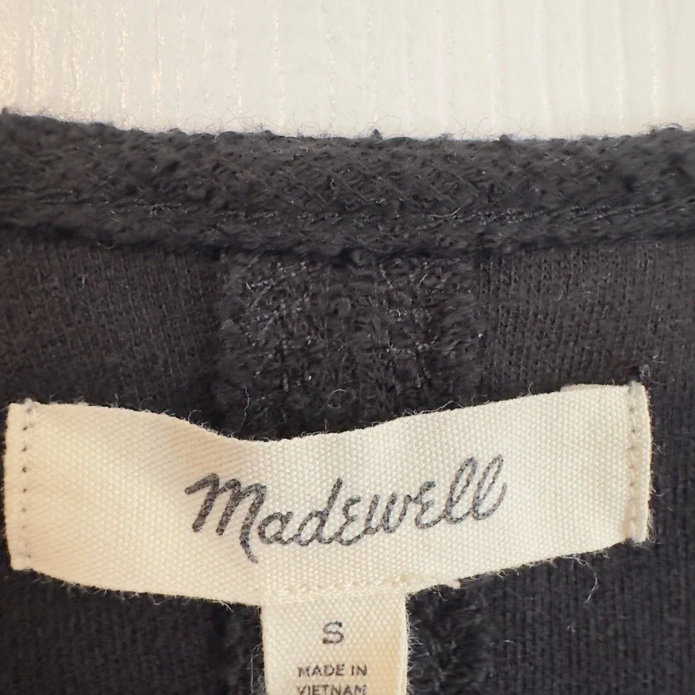 Madewell Womens Black Textured Cotton V-Neck 3/4 Sleeve Top‎ Small CKP453300000